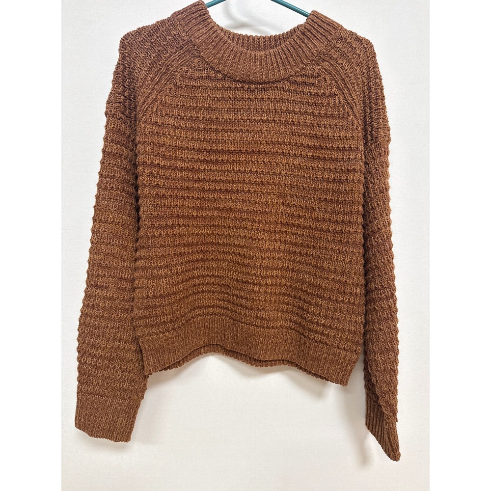 Universal Thread Brown Textured Knit Crewneck Sweater Small Raglan Pullover